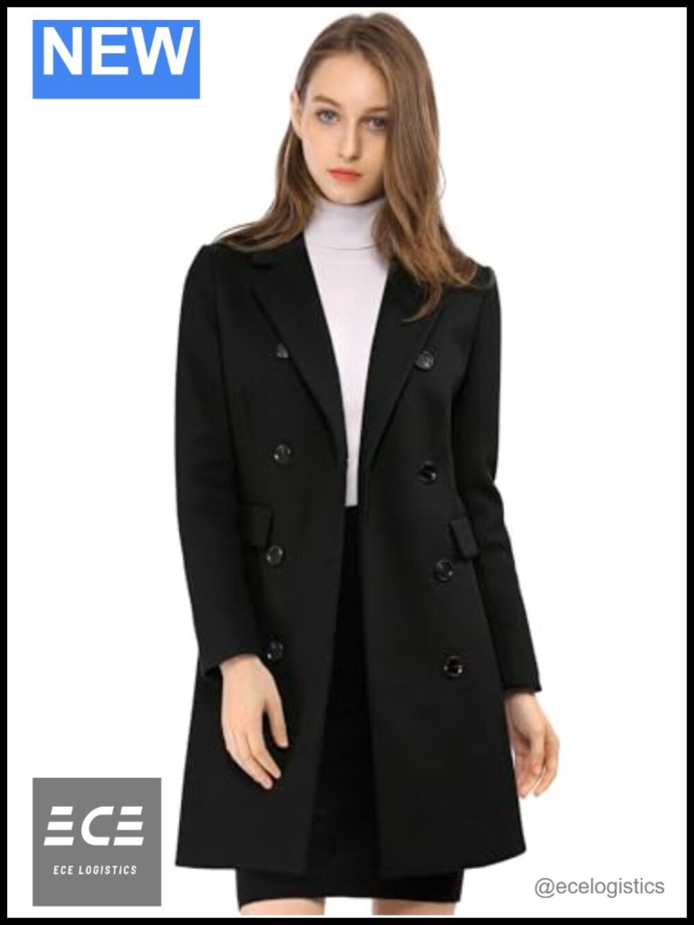 Women's Winter Trench Peacoat Notched Lapel Double Breasted Longline Coat